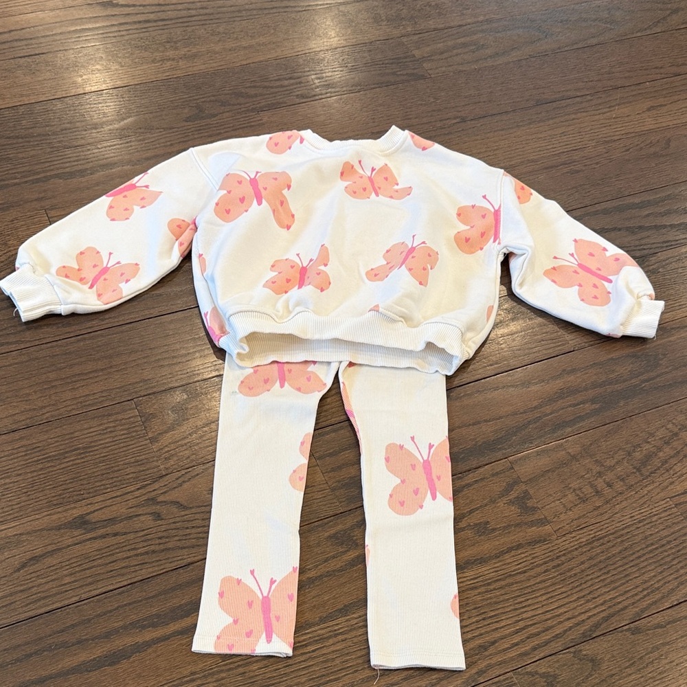 Zara Cream Sweater Set with Pink Butterfly Print